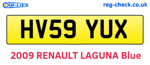 HV59YUX are the vehicle registration plates.