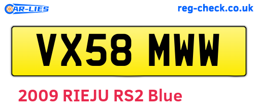 VX58MWW are the vehicle registration plates.