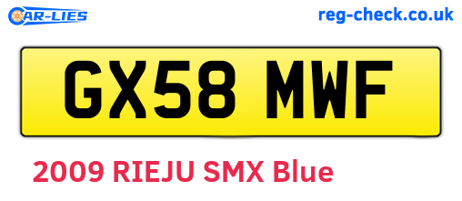 GX58MWF are the vehicle registration plates.