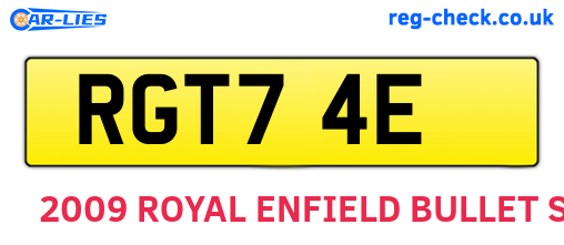 RGT74E are the vehicle registration plates.