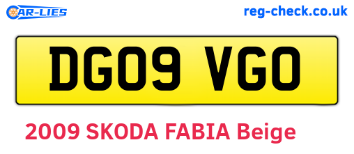 DG09VGO are the vehicle registration plates.