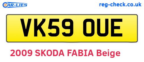 VK59OUE are the vehicle registration plates.
