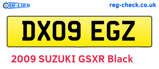DX09EGZ are the vehicle registration plates.