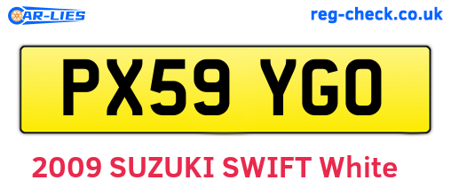 PX59YGO are the vehicle registration plates.