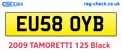 EU58OYB are the vehicle registration plates.