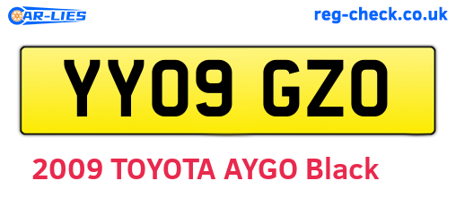 YY09GZO are the vehicle registration plates.