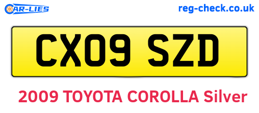 CX09SZD are the vehicle registration plates.