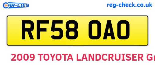 RF58OAO are the vehicle registration plates.