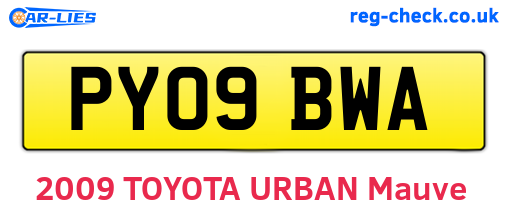 PY09BWA are the vehicle registration plates.