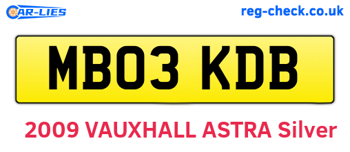 MB03KDB are the vehicle registration plates.