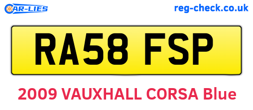 RA58FSP are the vehicle registration plates.