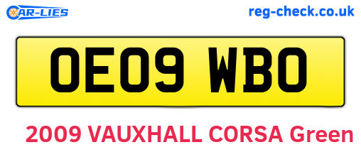 OE09WBO are the vehicle registration plates.