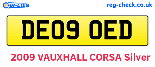 DE09OED are the vehicle registration plates.