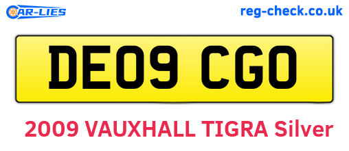 DE09CGO are the vehicle registration plates.