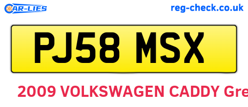 PJ58MSX are the vehicle registration plates.