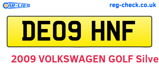 DE09HNF are the vehicle registration plates.