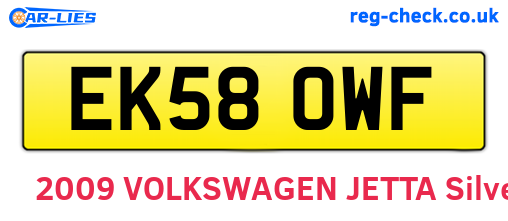 EK58OWF are the vehicle registration plates.