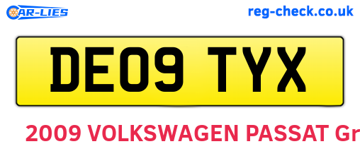 DE09TYX are the vehicle registration plates.