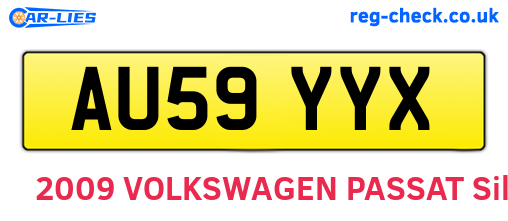 AU59YYX are the vehicle registration plates.