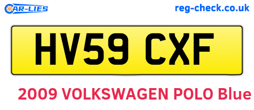 HV59CXF are the vehicle registration plates.