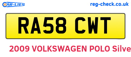 RA58CWT are the vehicle registration plates.