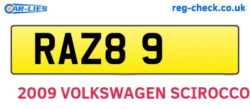 RAZ89 are the vehicle registration plates.