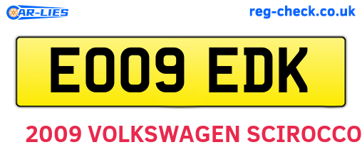 EO09EDK are the vehicle registration plates.