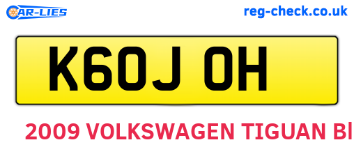 K60JOH are the vehicle registration plates.