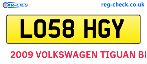 LO58HGY are the vehicle registration plates.