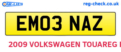 EM03NAZ are the vehicle registration plates.