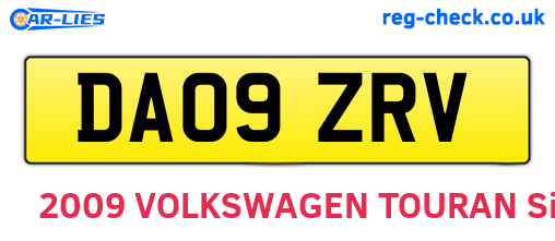 DA09ZRV are the vehicle registration plates.