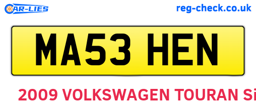 MA53HEN are the vehicle registration plates.