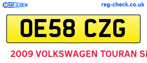 OE58CZG are the vehicle registration plates.