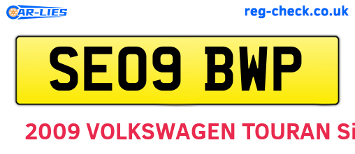 SE09BWP are the vehicle registration plates.