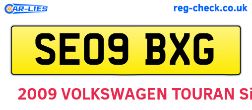 SE09BXG are the vehicle registration plates.