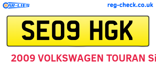 SE09HGK are the vehicle registration plates.