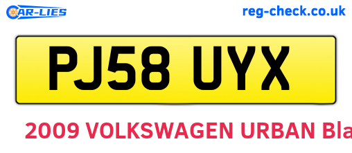 PJ58UYX are the vehicle registration plates.