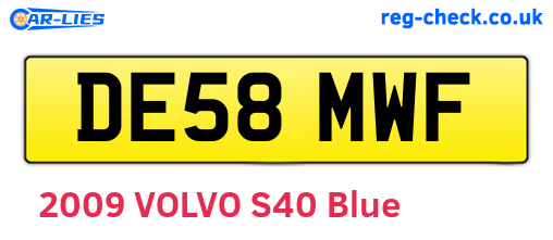 DE58MWF are the vehicle registration plates.
