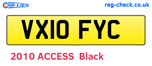 VX10FYC are the vehicle registration plates.