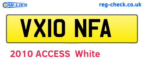 VX10NFA are the vehicle registration plates.