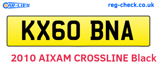 KX60BNA are the vehicle registration plates.