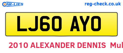 LJ60AYO are the vehicle registration plates.
