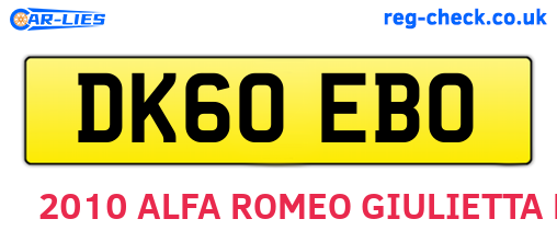 DK60EBO are the vehicle registration plates.