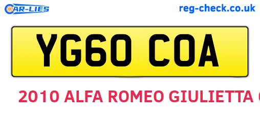 YG60COA are the vehicle registration plates.