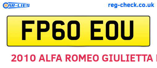 FP60EOU are the vehicle registration plates.