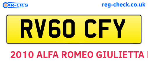 RV60CFY are the vehicle registration plates.