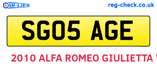 SG05AGE are the vehicle registration plates.