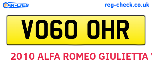 VO60OHR are the vehicle registration plates.