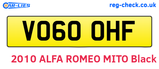 VO60OHF are the vehicle registration plates.