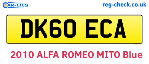 DK60ECA are the vehicle registration plates.